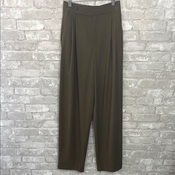 Zara Olive Green High-Waisted Trousers - Picture 1 of 6